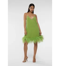 Oséree Lumière Plumage Short Dress Lime Size 6  for rent on The Volte - image 1