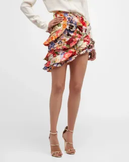 Zimmermann Wonderland Frill Mini Skirt Spliced Multi Floral Size 0/ Au 8 for rent on The Volte - image 1