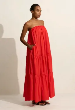 Matteau voluminous strapless tiered dress in Rosso red Size 3 / AU 10 for rent on The Volte - image 2