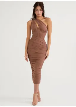 House of CB Valentina Asymmetric Cutout Midi Dress Mocha Size S / AU 8 for rent on The Volte - image 1