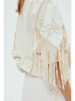 Alemais Barbara Fringe Jacket Cream Size AU 10 for rent on The Volte - image 2