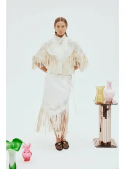Alemais Barbara Fringe Jacket Cream Size AU 10 for rent on The Volte - image 1