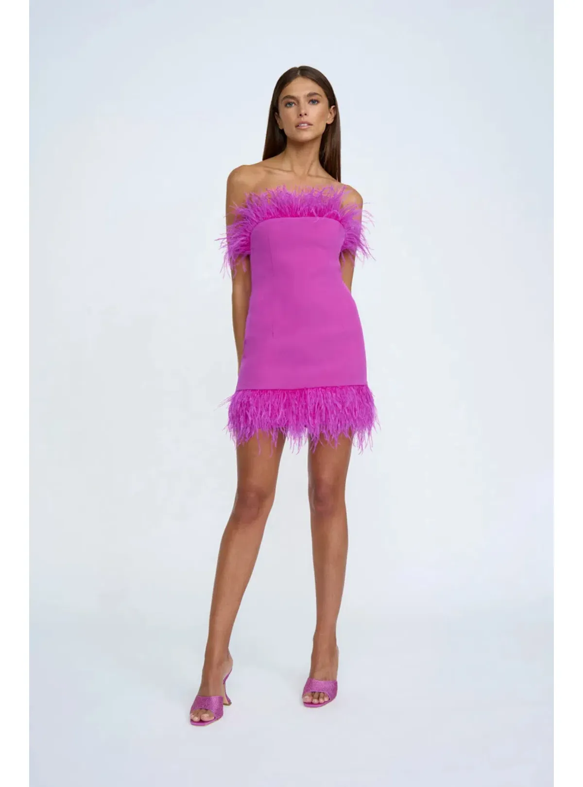 By Johnny Nadia Feather Dress Hot Pink Size AU 10 - Image 1
