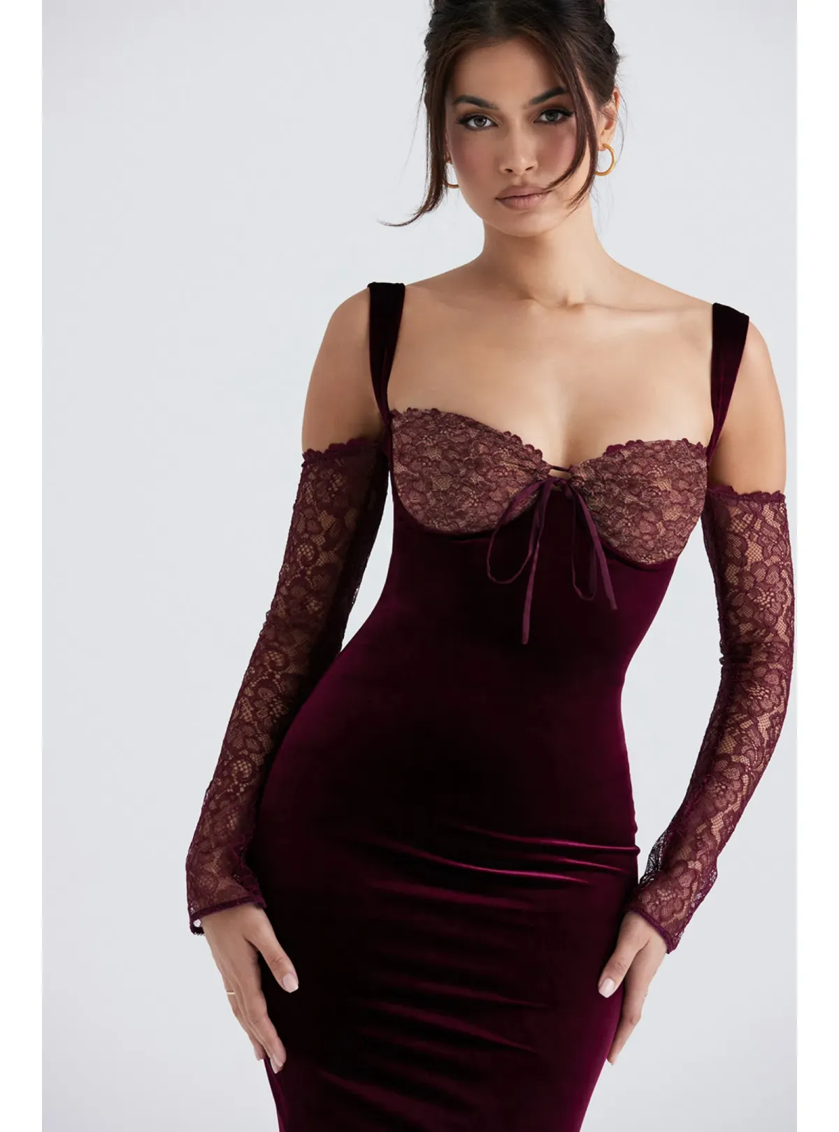 House Of CB Ivy Velvet Maxi Dress Black Cherry Size AU 6 - Image 2