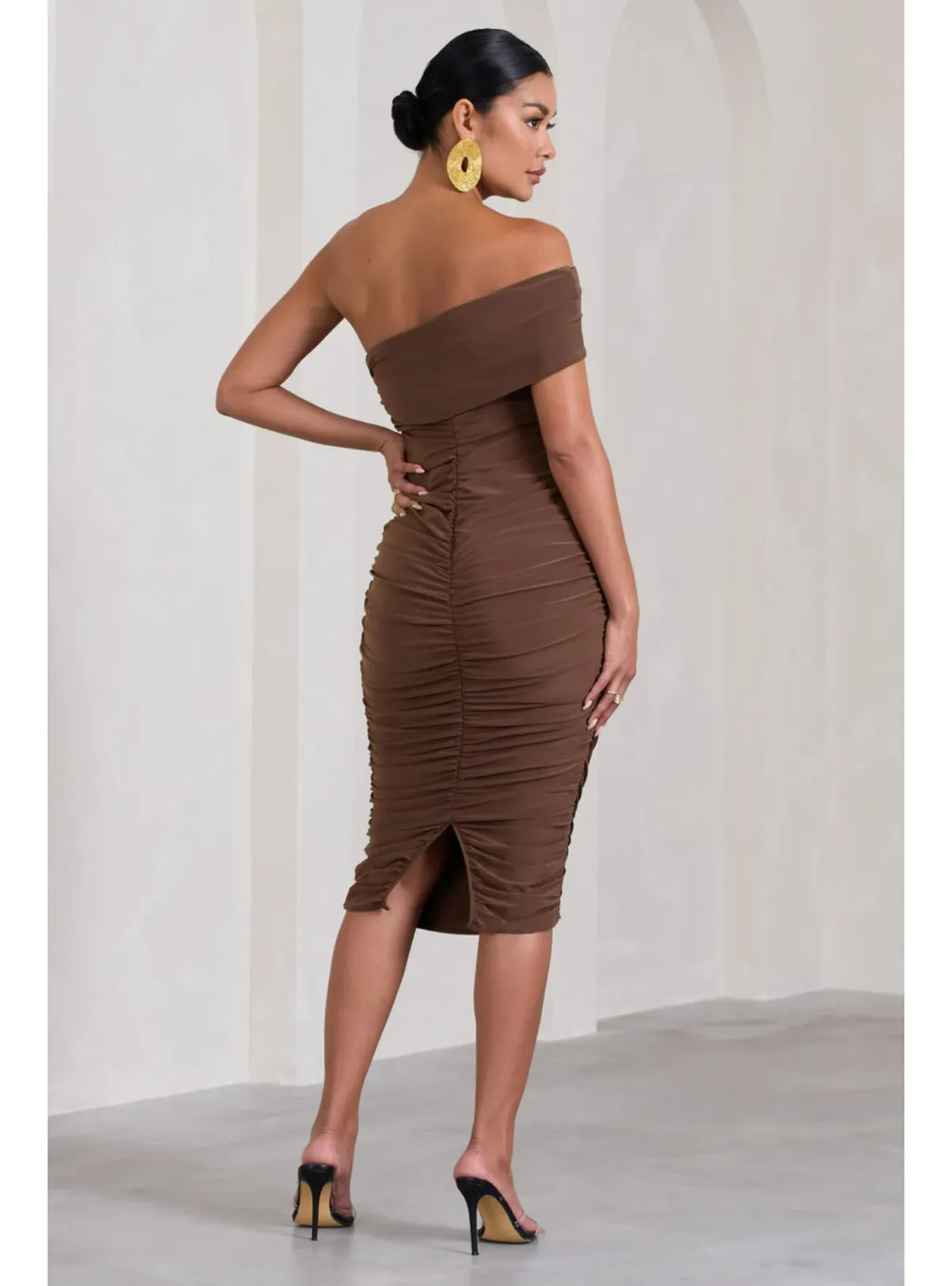 Club L London Remember Me Maternity One Shoulder Midi Dress Chocolate Size AU 12 - Image 3