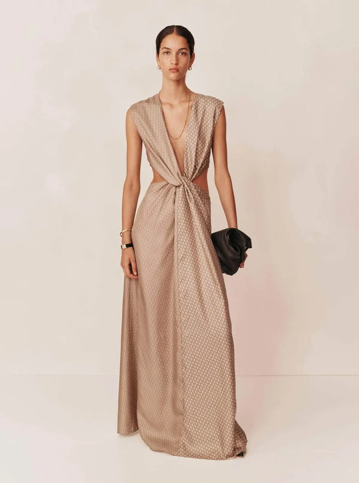 Esse Linka Twist Maxi Dress Brown Print Size 6 - Image 1