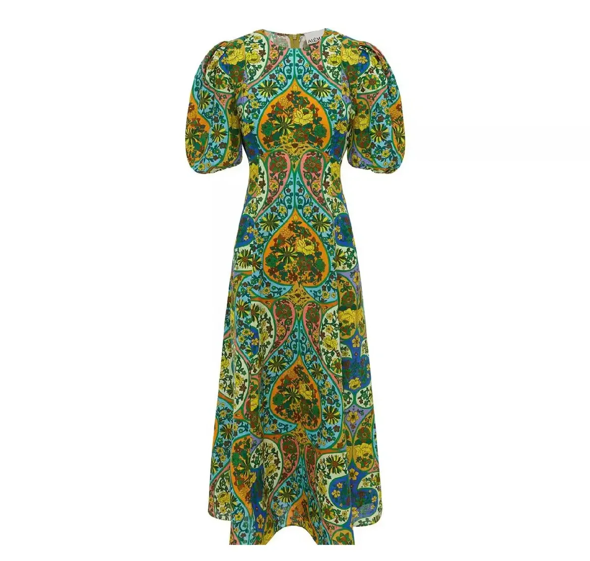 Alemais Sofie Puff Sleeve Midi Dress Green Print Size 12 - Image 3