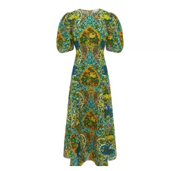 Alemais Sofie Puff Sleeve Midi Dress Green Print Size 12 for rent on The Volte - image 3