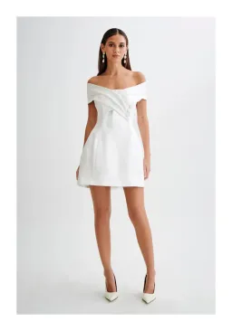 Meshki Evita Satin Off Shoulder Mini Dress White Size 8 for rent on The Volte - image 1