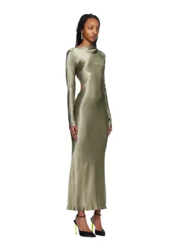 Bec & Bridge Ren Satin Long Sleeve Midi Dress Dark Olive Size AU 8 for rent on The Volte - image 2