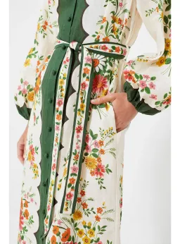 Alemais Elisabetta Belted Linen Midi Shirt Dress Floral Print Size AU 8 for rent on The Volte - image 3
