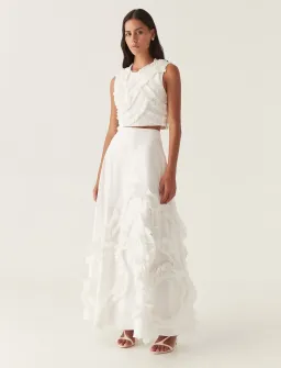 Aje Aurelia Frill Shell Top and Kendra Frill Maxi Skirt Set Ivory Size 8 for rent on The Volte - image 1