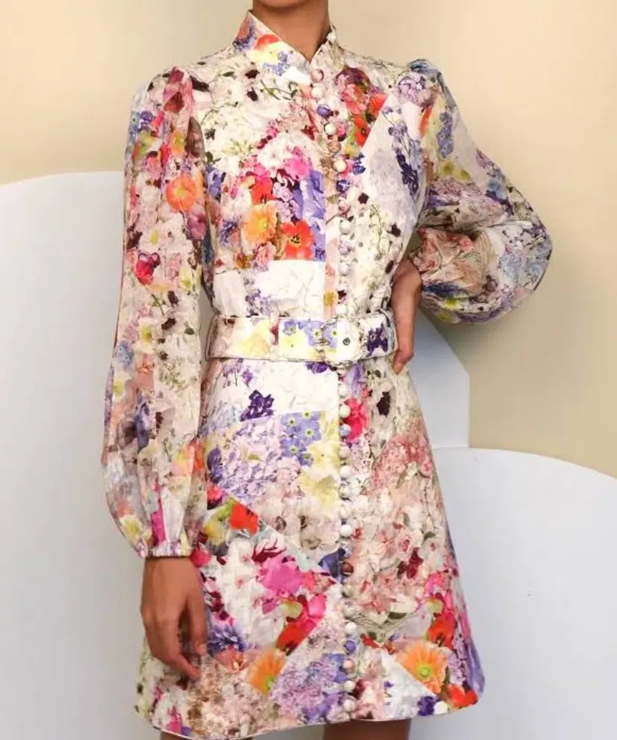 Zimmermann Prima Belted Mini Dress Patchwork Floral Size 3 / AU 14 - Image 4