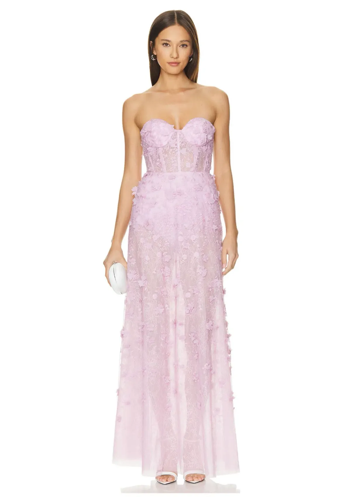 BCBGMAXAZRIA Poppy Strapless Floral Applique Gown Lilac Size 12 - Image 1