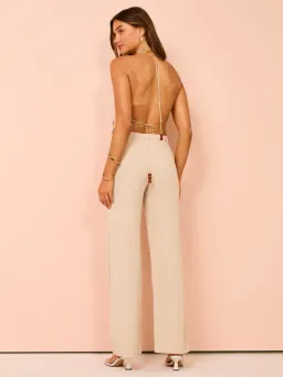 Bec & Bridge Desiree Halter Top and Straight Leg Pants Set in Sand Size 8 for rent on The Volte - image 3