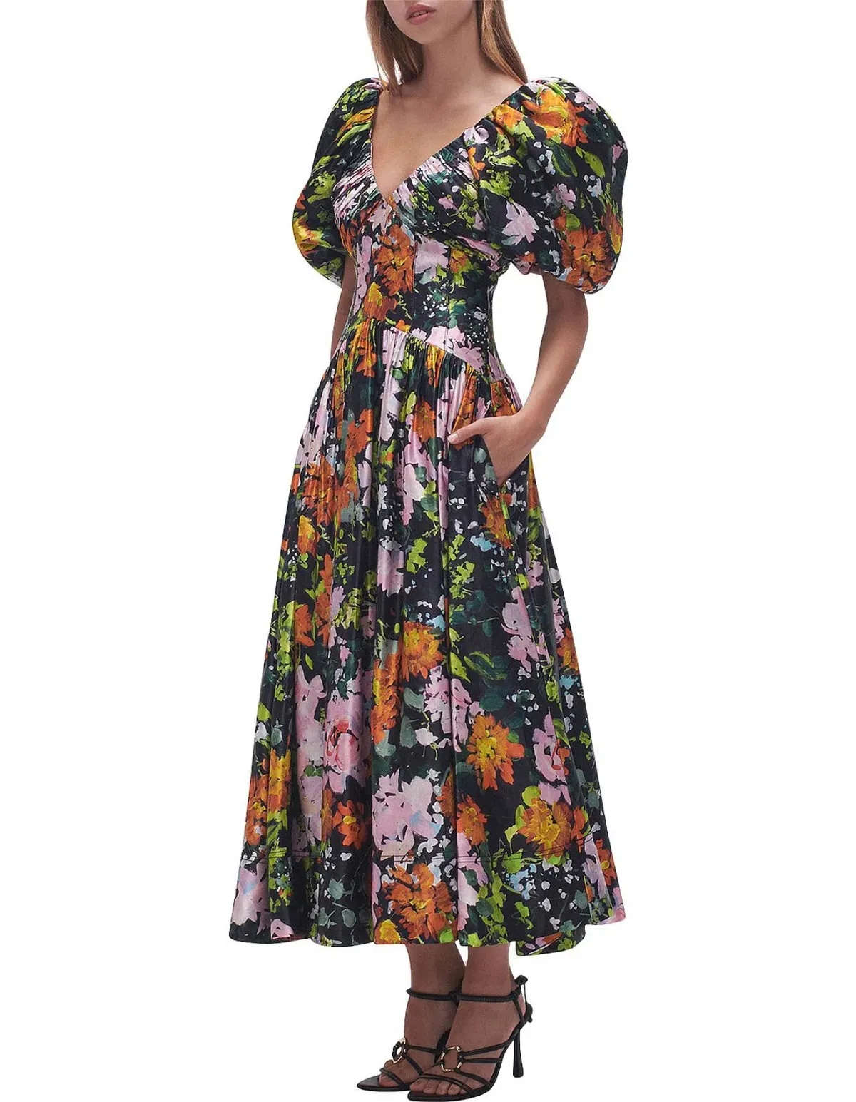 Aje Gabrielle Plunge Midi Dress Midnight Floral Size 8 - Image 5