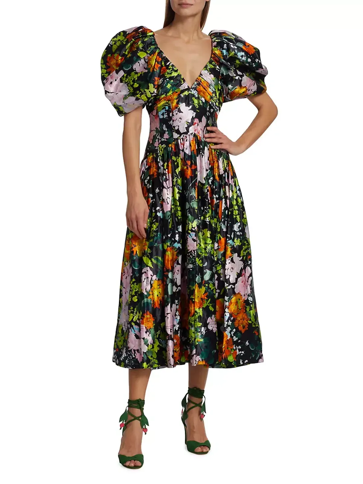 Aje Gabrielle Plunge Midi Dress Midnight Floral Size 8 - Image 1