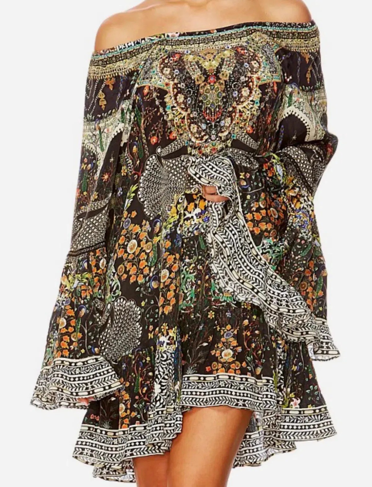 Camilla Scoop-Neck A-Line Printed Frill Mini Dress Multi Size 14/XL - Image 7