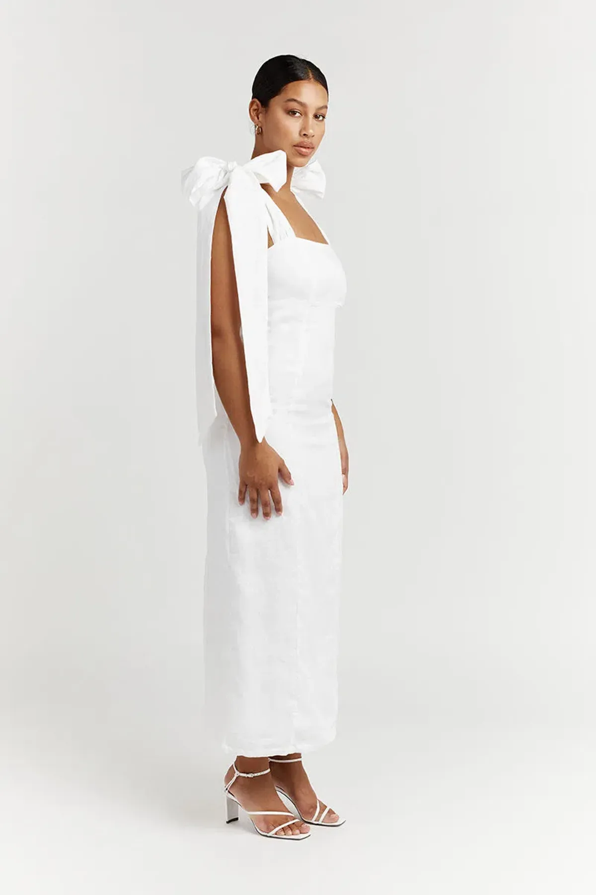 Dissh Aisle Linen Bow Midi Dress White Size 12 - Image 2