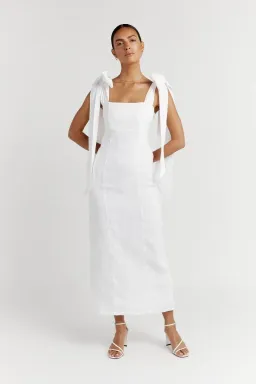 Dissh Aisle Linen Bow Midi Dress White Size 12 for rent on The Volte - image 1