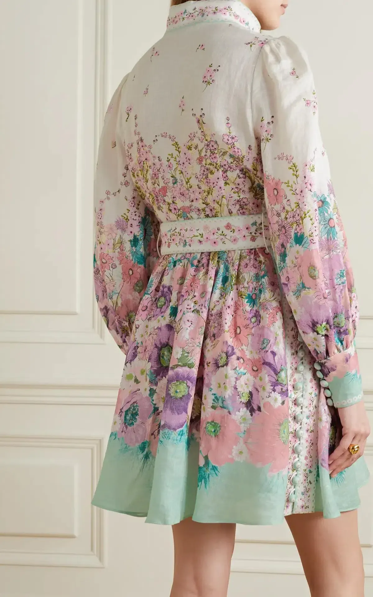 Zimmermann Jude Buttoned Mini Dress Aqua Gradient Floral Size 2 / AU 12 - Image 3