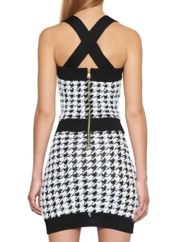 Balmain Pied De Poule Strappy Knit Mini Dress Black/White Size 8 for rent on The Volte - image 3