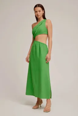 Venroy The Draped One Shoulder Cut Out Midi Dress in Vibrant Green Size M / AU 10 for rent on The Volte - image 1