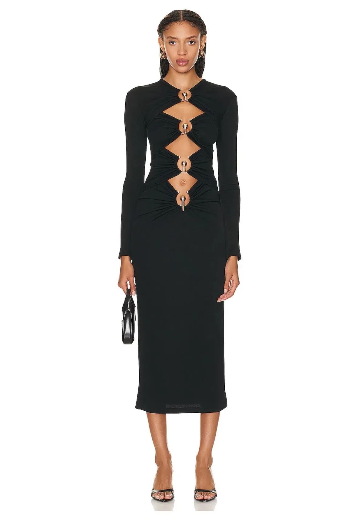 Christopher Esber Orbit Ruched Long Sleeve Midi Dress Black Size 8 - Image 1