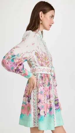 Zimmermann The Jude Buttoned Mini Dress in Aqua Gradient Flora Size 0/Au 8 for rent on The Volte - image 5