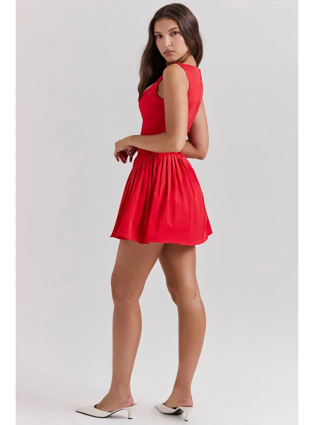 House of CB Scarlet Pleated Mini Dress Scarlet Size AU 8 - Image 4