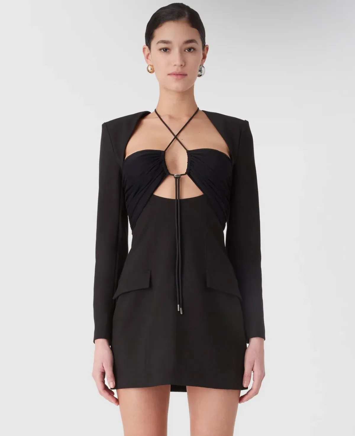 Misha Solange Mesh and Tailoring Mini Dress Black Size 10 - Image 2