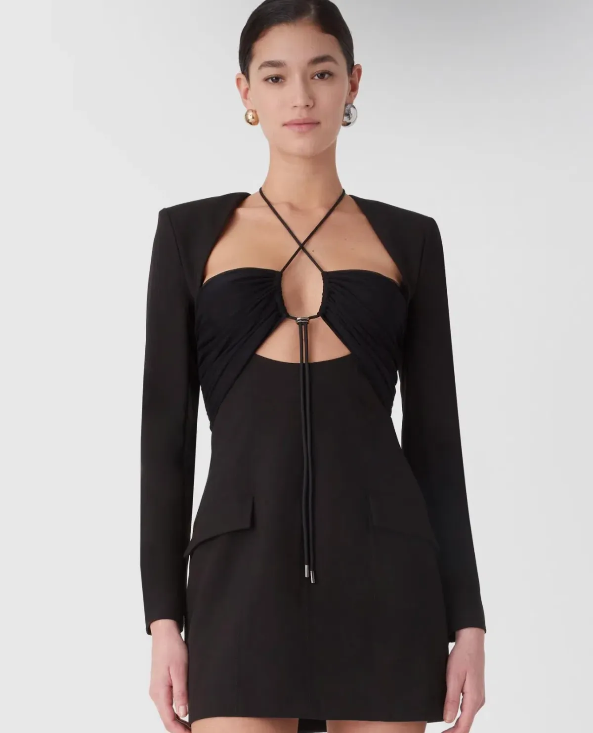 Misha Solange Mesh and Tailoring Mini Dress Black Size 10 - Image 4