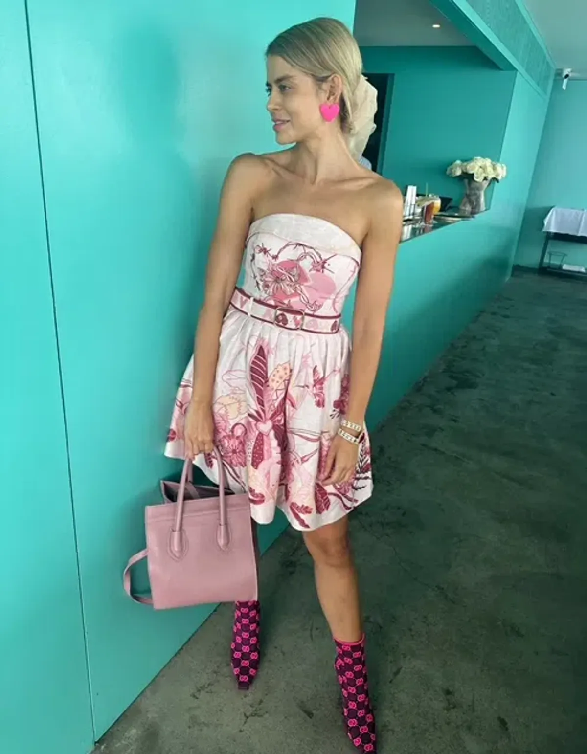 Leo Lin Amor Bustier Mini Dress Pink Floral Size 6 - Image 3