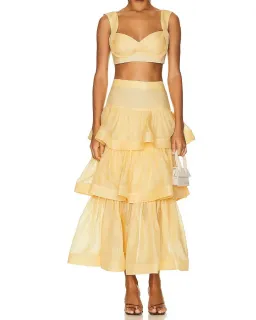 Zimmerman Coaster Bralette and Tiered Skirt Yellow Size 0P / AU 6 for rent on The Volte - image 1