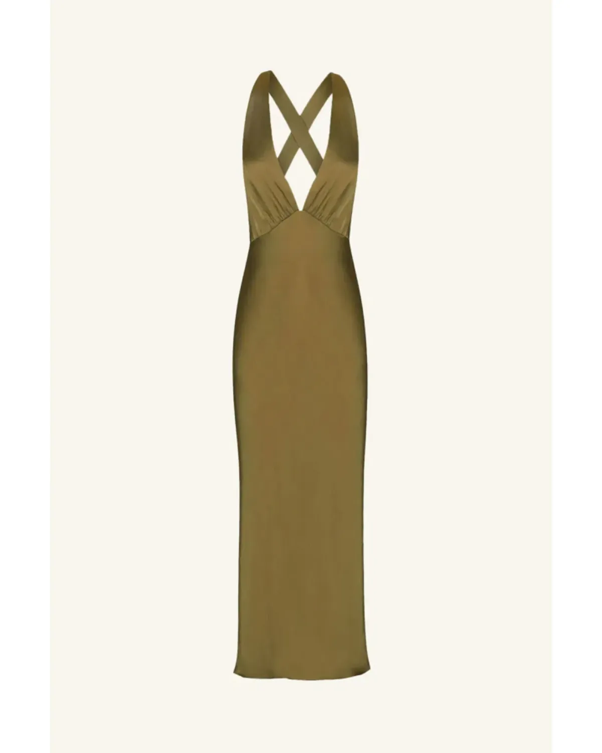 Shona Joy Arienzo Plunged Cross Back Midi Dress Green Olive Size AU 10 - Image 4