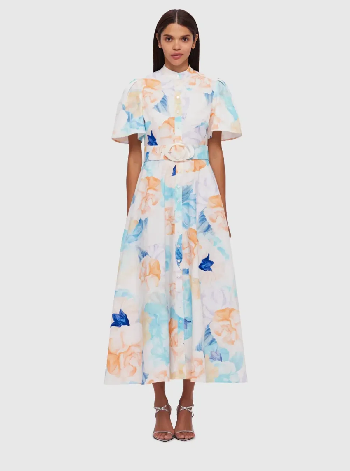 Leo Lin Bianca Midi Dress Rosebud Print In Cream Size AU 14 - Image 3