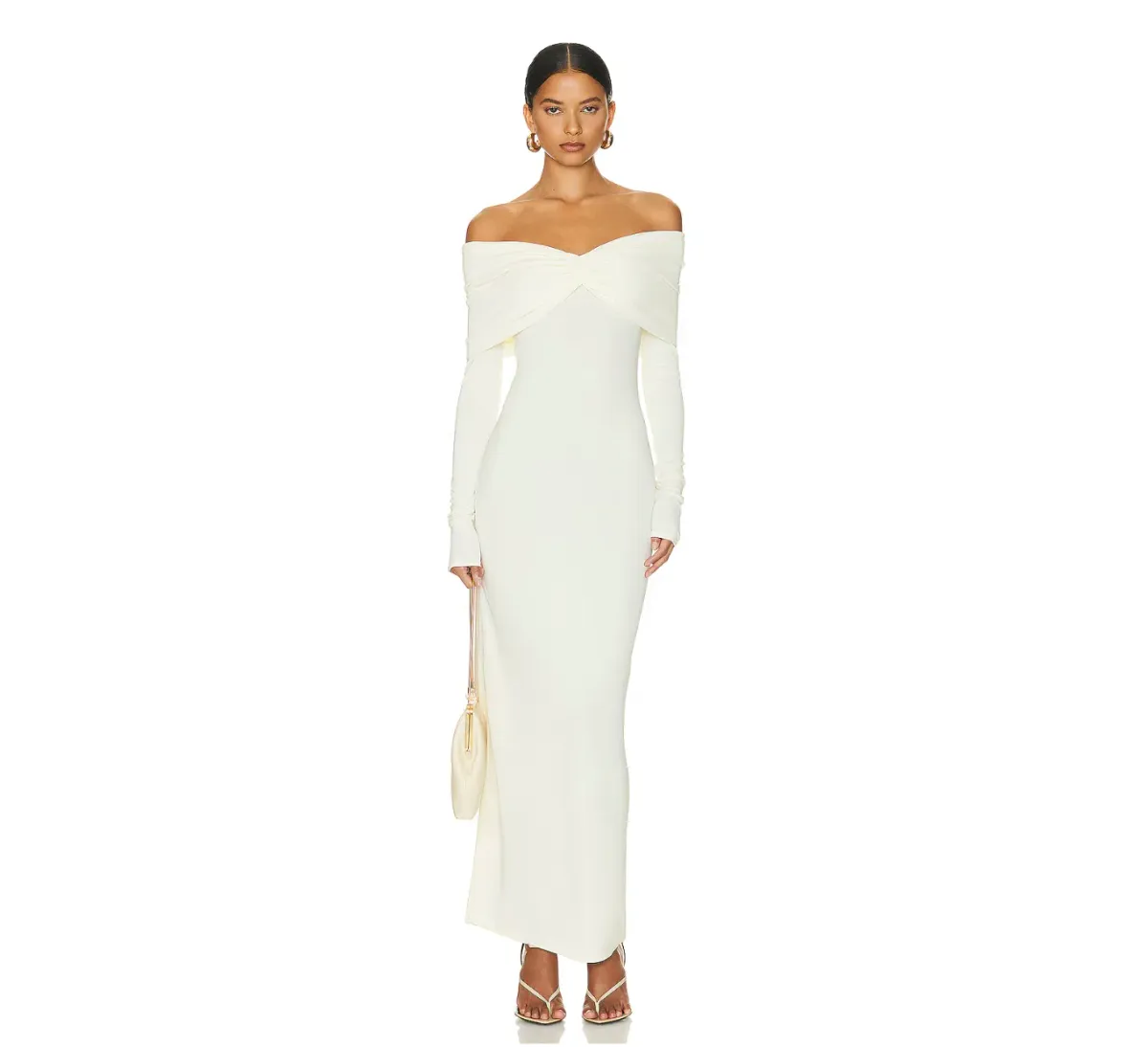 Helsa Matte Jersey Off Shoulder Maxi Dress Ivory Size L / AU 12 - Image 1
