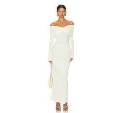 Helsa Matte Jersey Off Shoulder Maxi Dress Ivory Size L / AU 12 for rent on The Volte - image 1