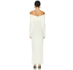 Helsa Matte Jersey Off Shoulder Maxi Dress Ivory Size L / AU 12 for rent on The Volte - image 3