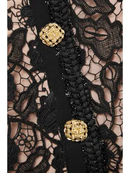 Self Portrait Embellished Belted Guipure Lace Mini Dress Black Size 6 for rent on The Volte - image 3