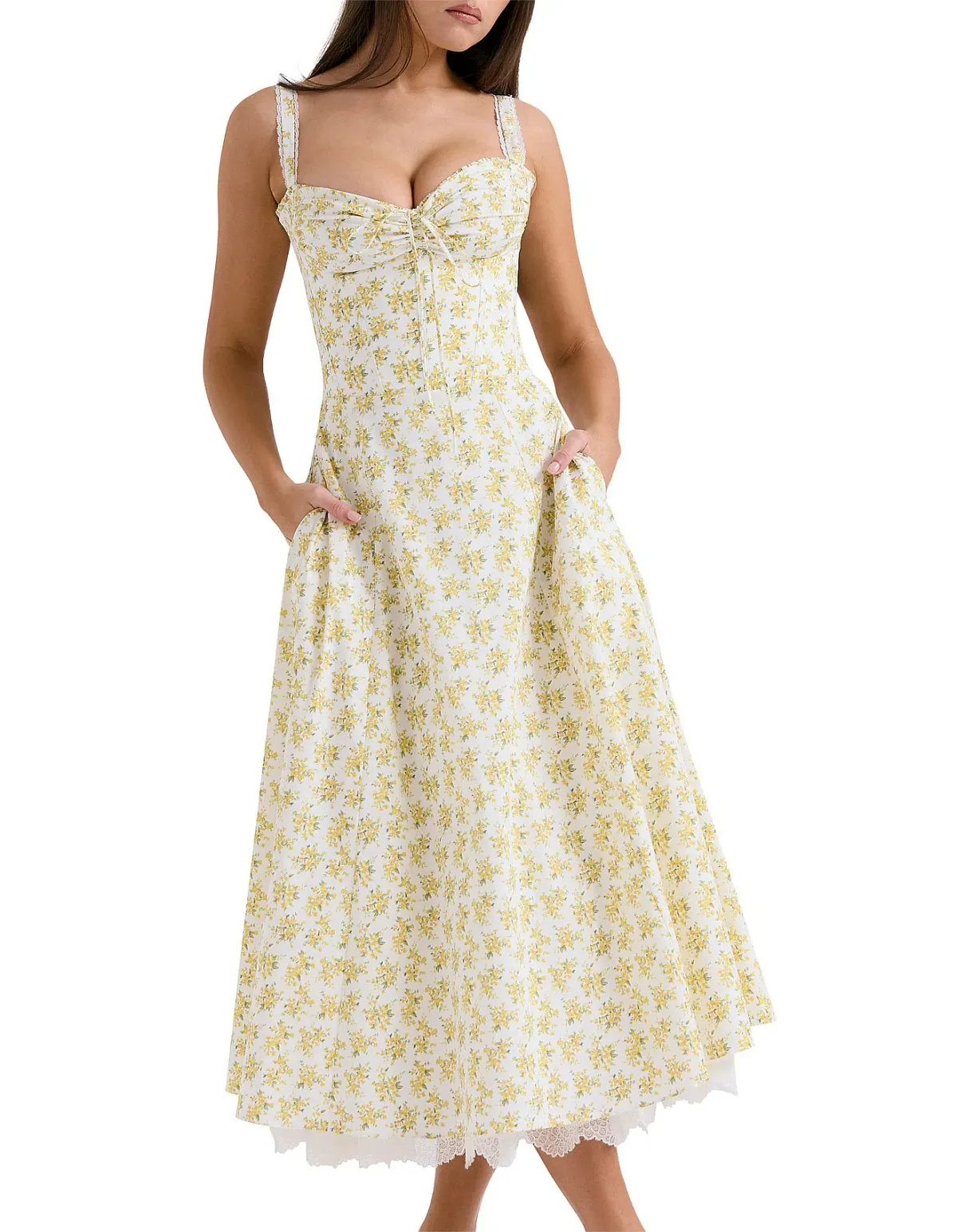 House of CB Rosalee Cotton Bustier Sundress White Vintage Floral Print Size S / AU 8 - Image 7