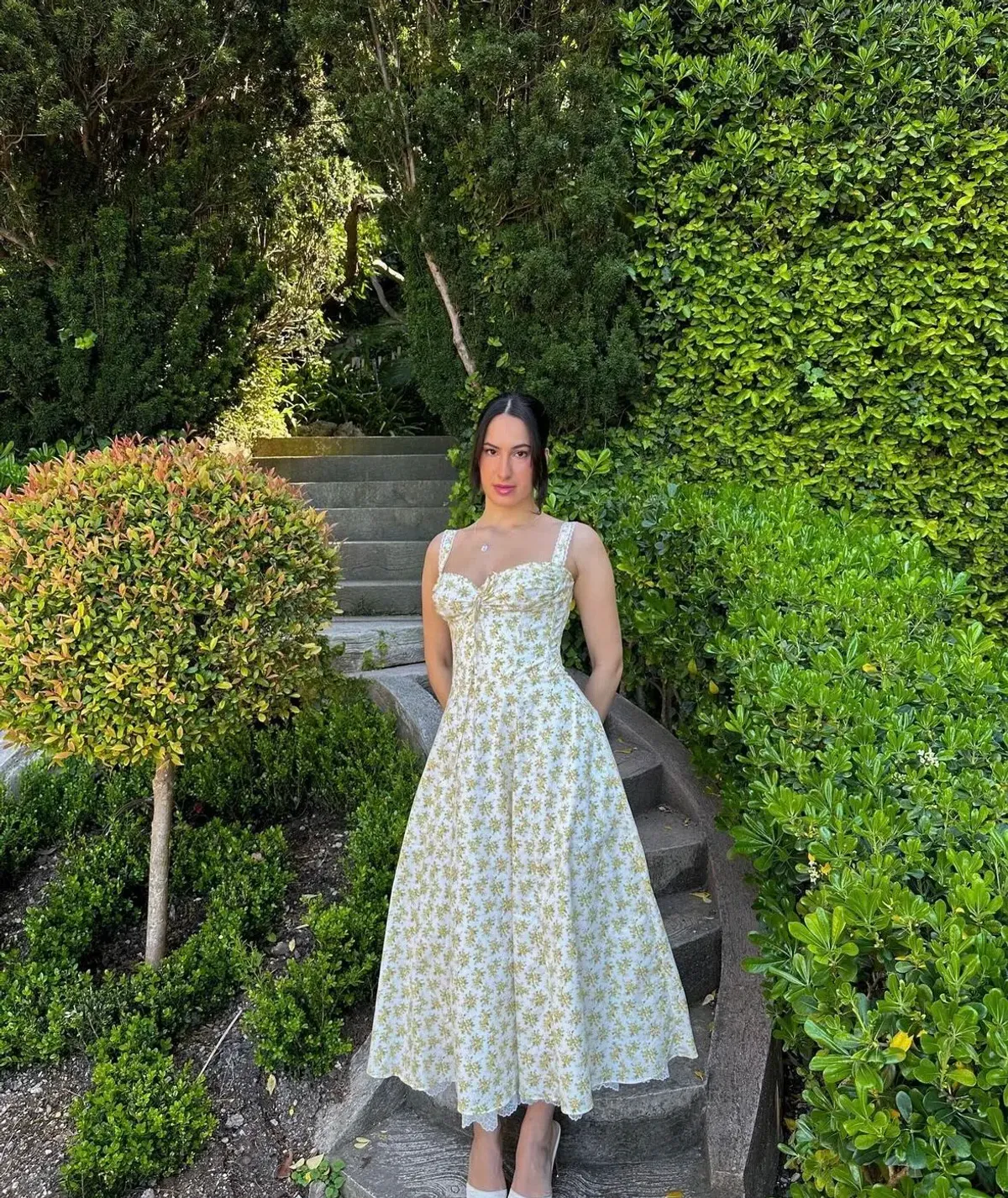 House of CB Rosalee Cotton Bustier Sundress White Vintage Floral Print Size S / AU 8 - Image 6