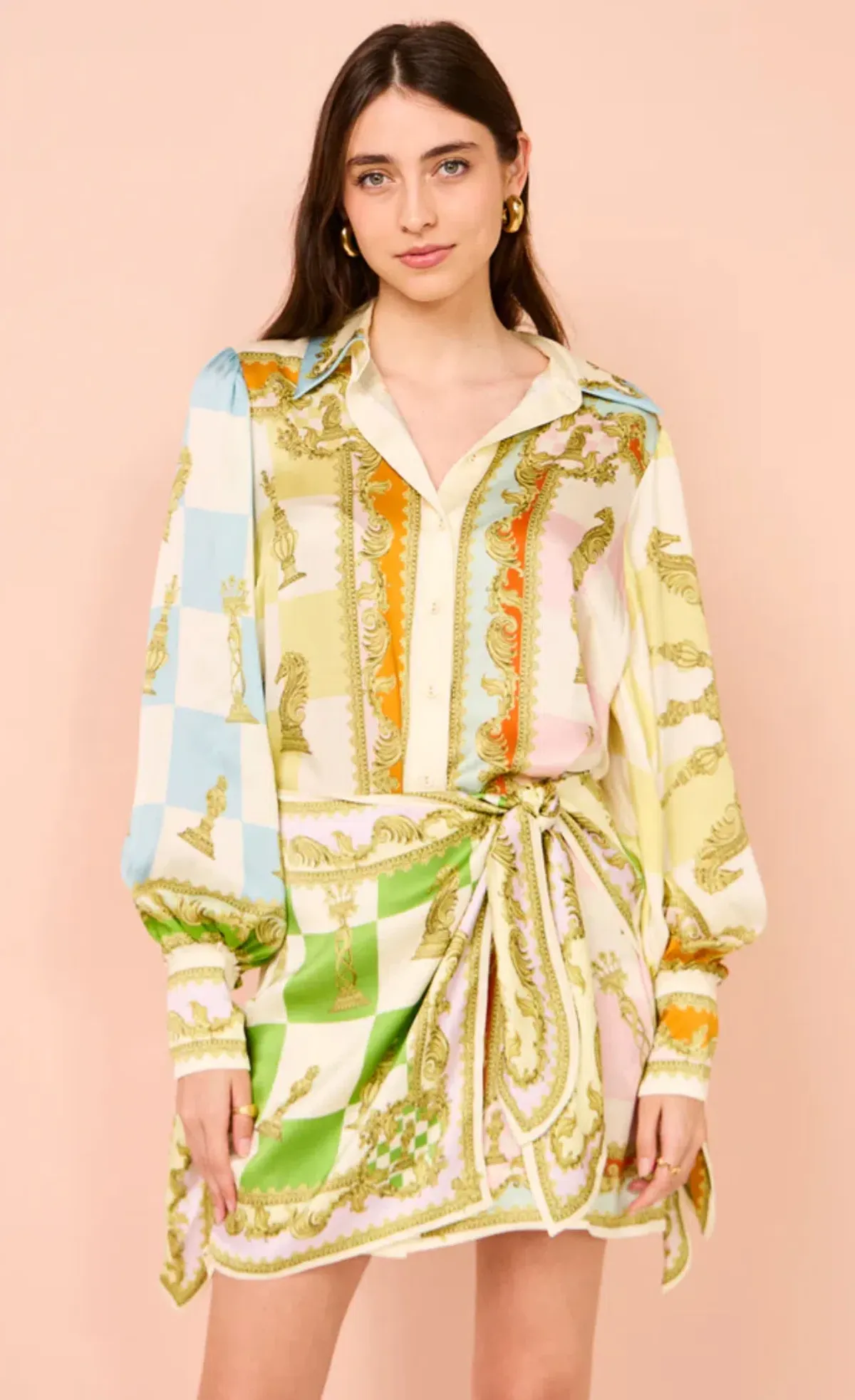 Alemais Checkmate Silk Mini Dress Multi Size 10 - Image 2