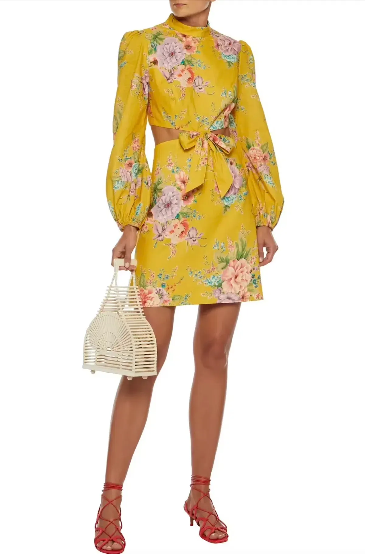 Zimmermann Zinnia Bow Cut Out Short Dress Golden Floral Size 1 / AU 10 - Image 2