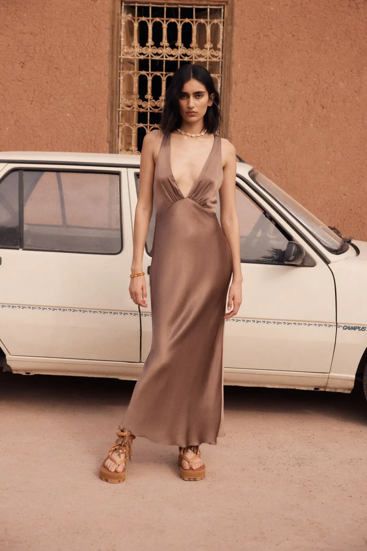 Shona Joy Milo Plunge Dress Cacao Size 6 - Image 1