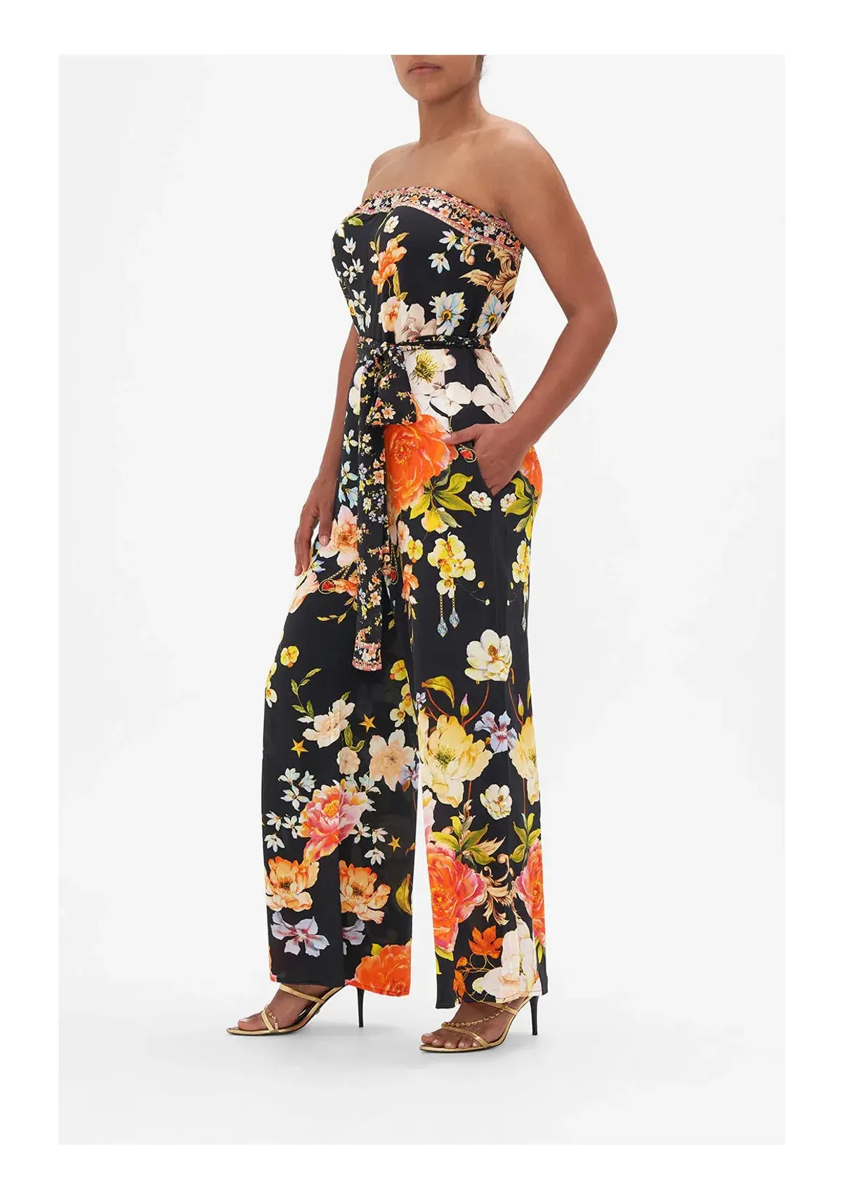 Camilla Secret History Tie Waist Strapless Jumpsuit Floral Size S/ AU 10 - Image 4