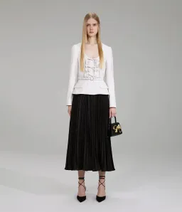 Self-Portrait Pleated Skirt Midi Dress Cream and Black Size 16 for rent on The Volte - image 1