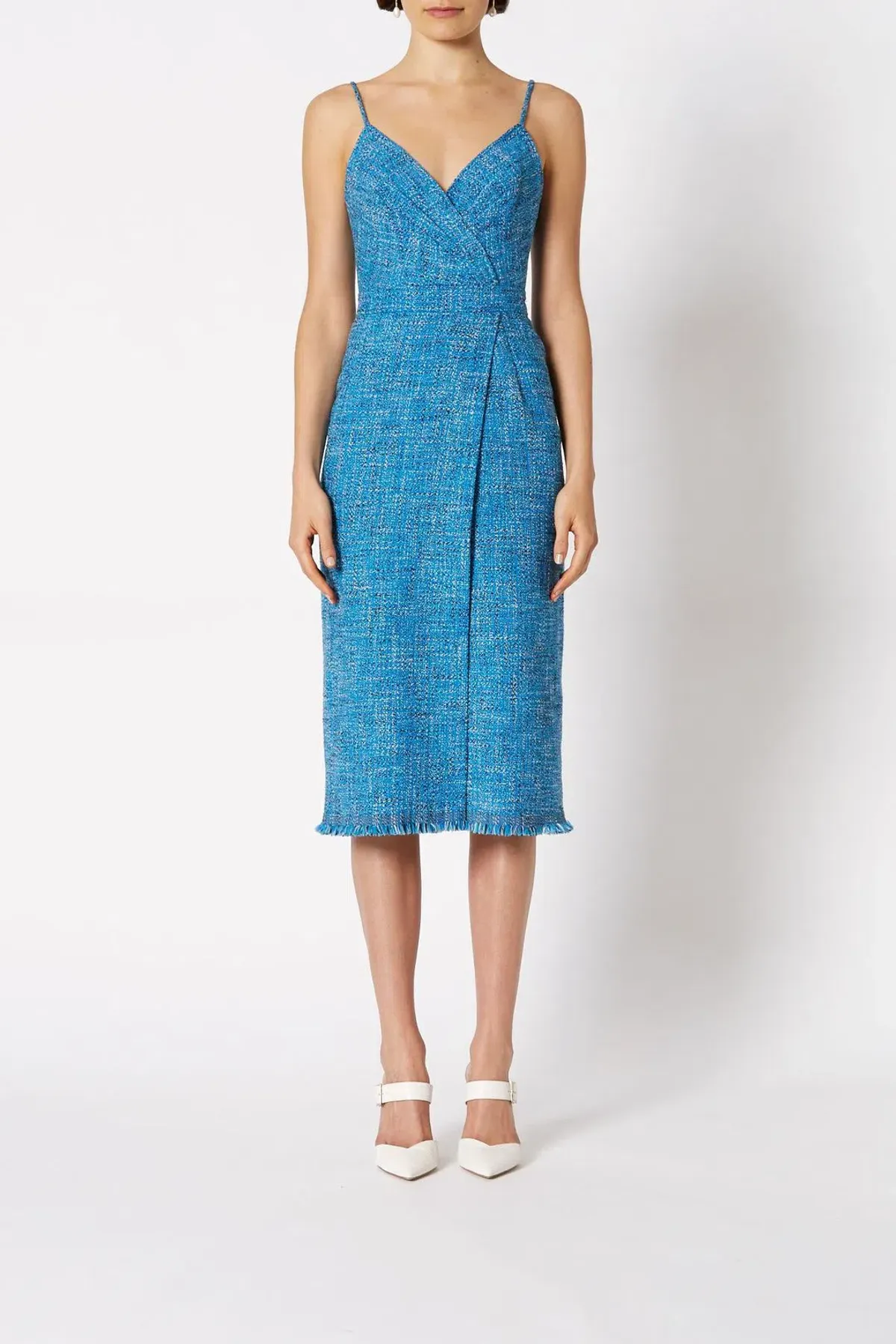 Scanlan Theodore Tweed Midi Dress Blue Size 6 - Image 2