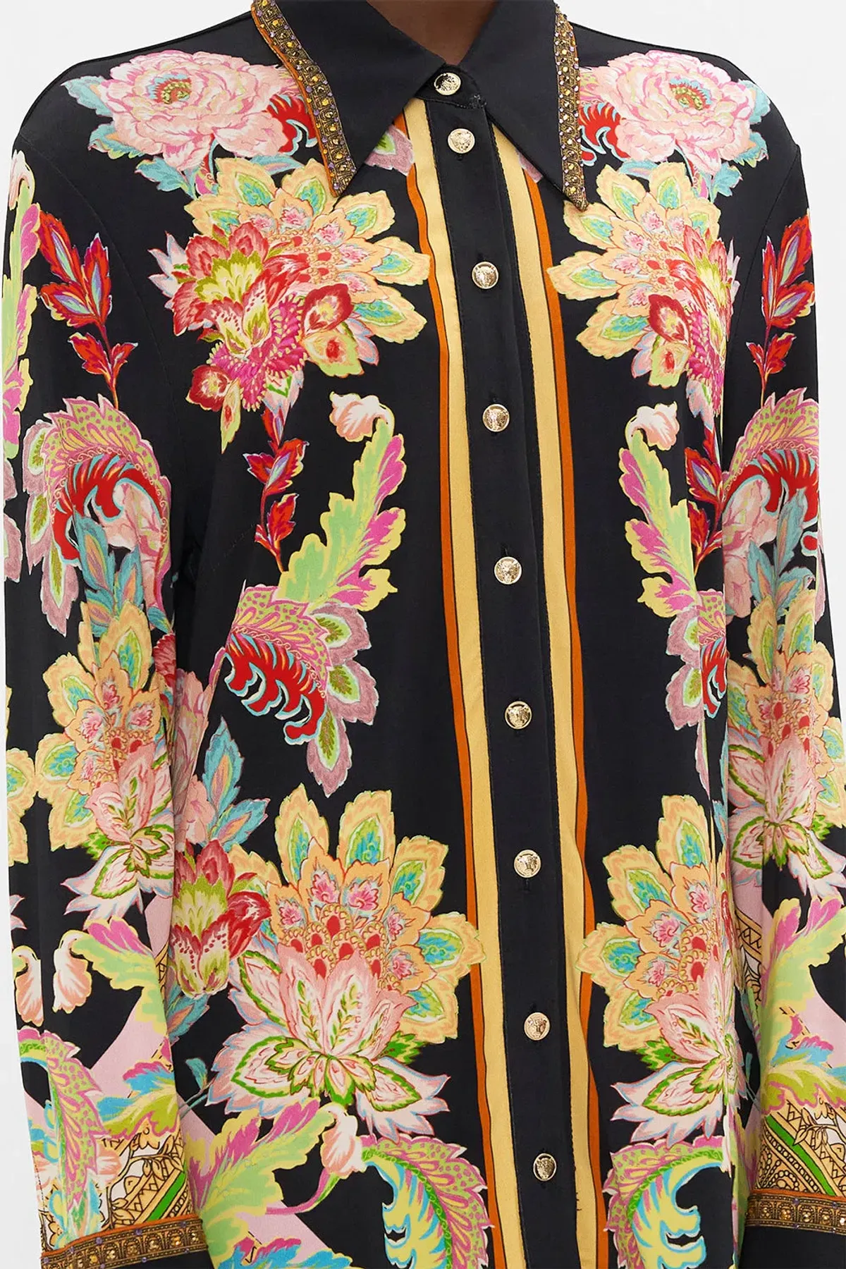 Camilla Sundowners In Sicily Fitted Jersey Shirt & Flare Pant Set Multi Floral Size S / AU 10 - Image 2