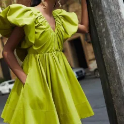 Aje Gretta Bow Back Mini Dress Chartreuse Green Size 16 for rent on The Volte - image 5